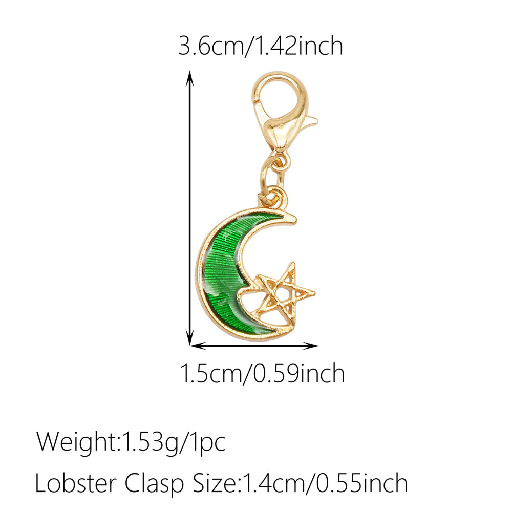 1pc Green Series Enamel Charm Flower Fruit Animal Designed Metal Clip on Pendant for Bag Key Hanging Decor, Jewelry DIY Supplies