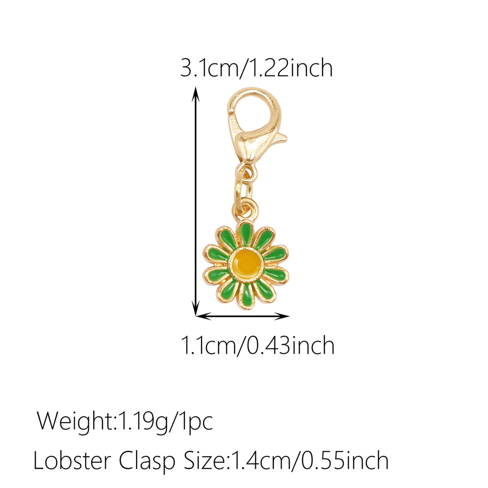 1pc Green Series Enamel Charm Flower Fruit Animal Designed Metal Clip on Pendant for Bag Key Hanging Decor, Jewelry DIY Supplies
