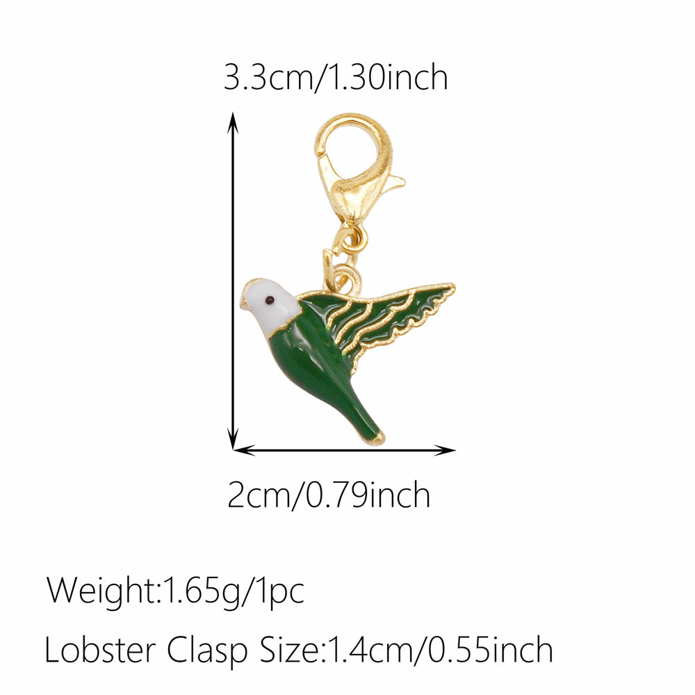 1pc Green Series Enamel Charm Flower Fruit Animal Designed Metal Clip on Pendant for Bag Key Hanging Decor, Jewelry DIY Supplies