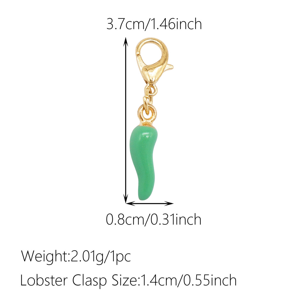 1pc Green Series Enamel Charm Flower Fruit Animal Designed Metal Clip on Pendant for Bag Key Hanging Decor, Jewelry DIY Supplies