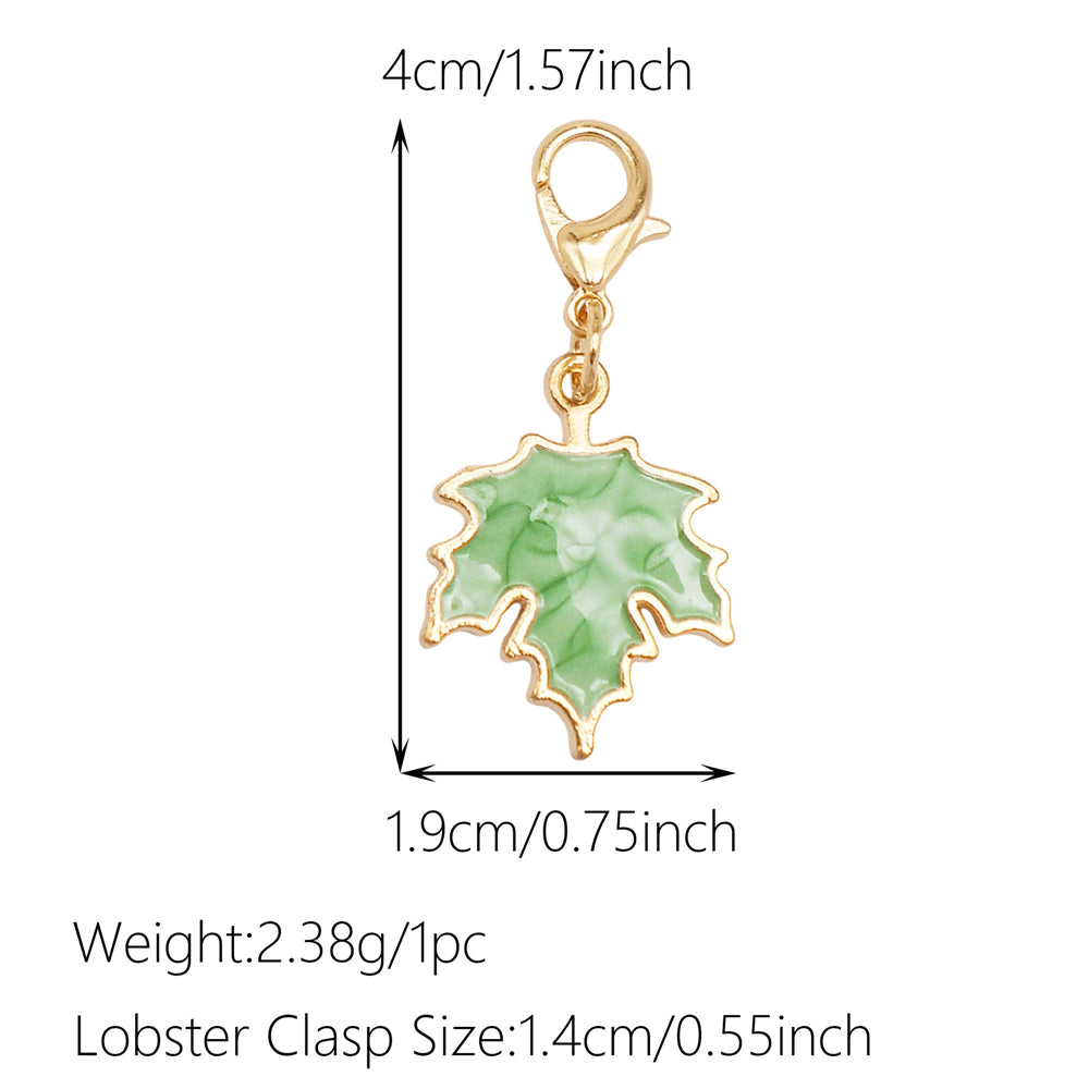 1pc Green Series Enamel Charm Flower Fruit Animal Designed Metal Clip on Pendant for Bag Key Hanging Decor, Jewelry DIY Supplies