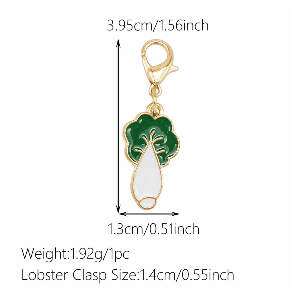 1pc Green Series Enamel Charm Flower Fruit Animal Designed Metal Clip on Pendant for Bag Key Hanging Decor, Jewelry DIY Supplies
