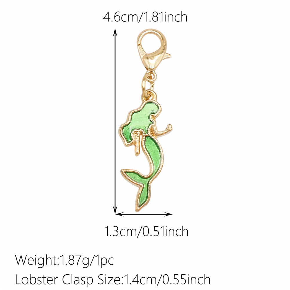 1pc Green Series Enamel Charm Flower Fruit Animal Designed Metal Clip on Pendant for Bag Key Hanging Decor, Jewelry DIY Supplies