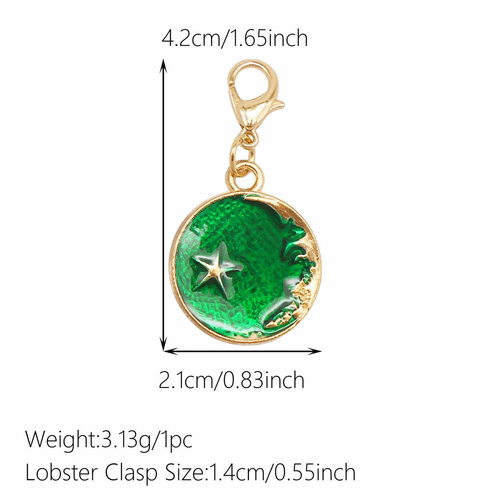 1pc Green Series Enamel Charm Flower Fruit Animal Designed Metal Clip on Pendant for Bag Key Hanging Decor, Jewelry DIY Supplies