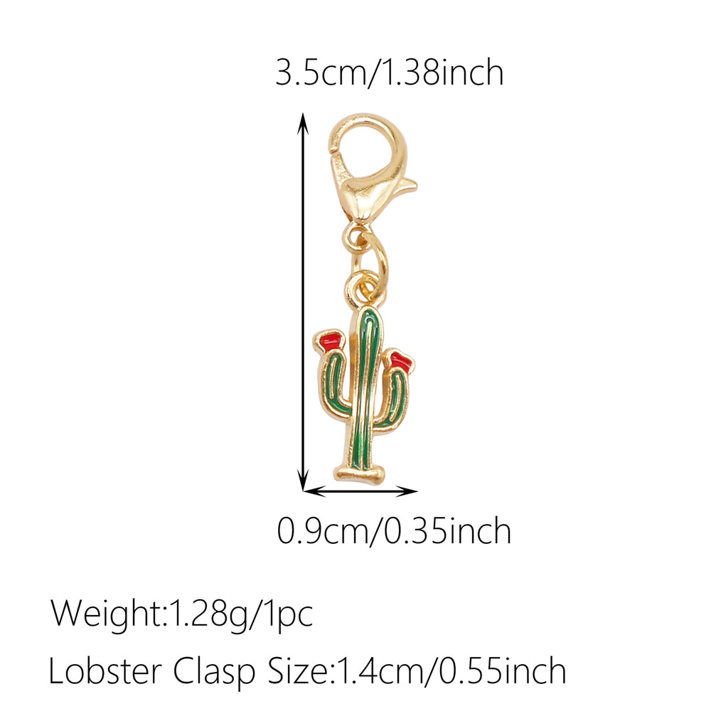 1pc Green Series Enamel Charm Flower Fruit Animal Designed Metal Clip on Pendant for Bag Key Hanging Decor, Jewelry DIY Supplies