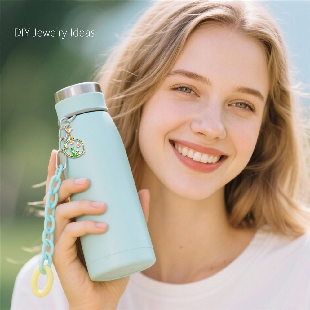 1pc Green Series Enamel Charm Flower Fruit Animal Designed Metal Clip on Pendant for Bag Key Hanging Decor, Jewelry DIY Supplies