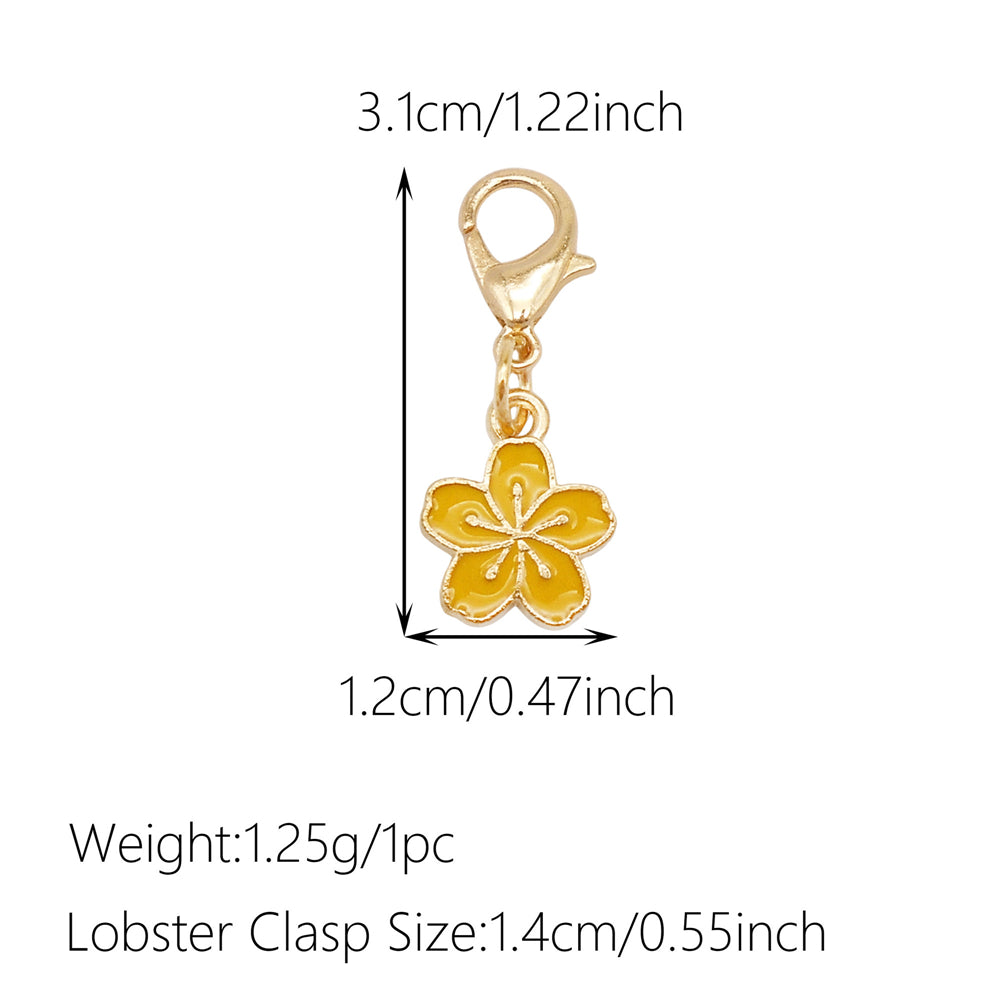 1pc Yellow Themed Enamel Charm with Clasp - Clip on Pendant with Flower Fruit Charm for Bag Key Hanging Decor, Phone Chain DIY Supplies