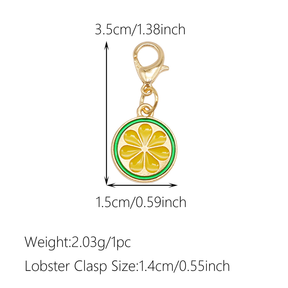 1pc Yellow Themed Enamel Charm with Clasp - Clip on Pendant with Flower Fruit Charm for Bag Key Hanging Decor, Phone Chain DIY Supplies