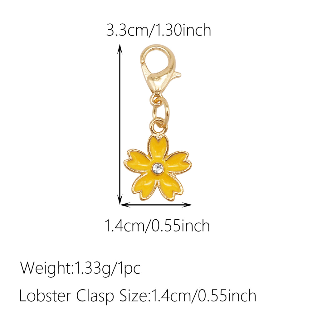 1pc Yellow Themed Enamel Charm with Clasp - Clip on Pendant with Flower Fruit Charm for Bag Key Hanging Decor, Phone Chain DIY Supplies
