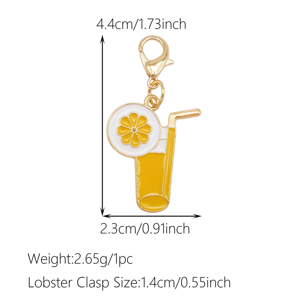 1pc Yellow Themed Enamel Charm with Clasp - Clip on Pendant with Flower Fruit Charm for Bag Key Hanging Decor, Phone Chain DIY Supplies