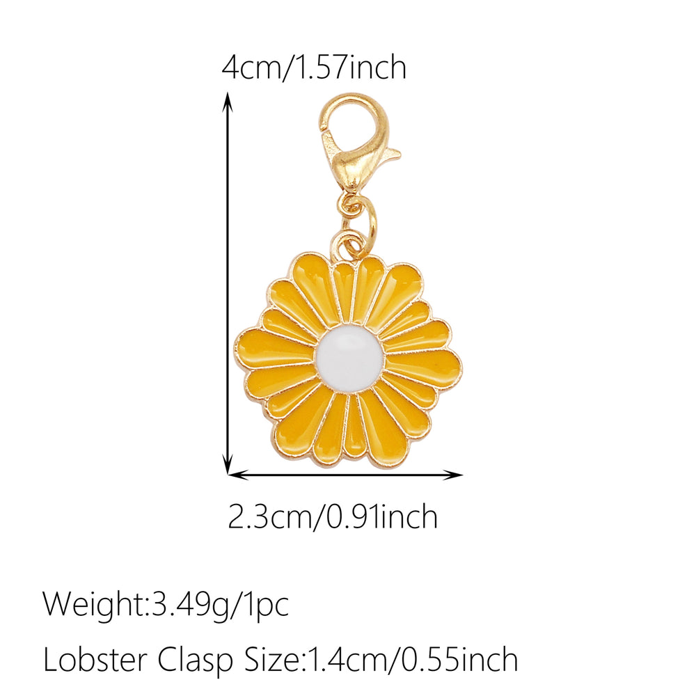 1pc Yellow Themed Enamel Charm with Clasp - Clip on Pendant with Flower Fruit Charm for Bag Key Hanging Decor, Phone Chain DIY Supplies