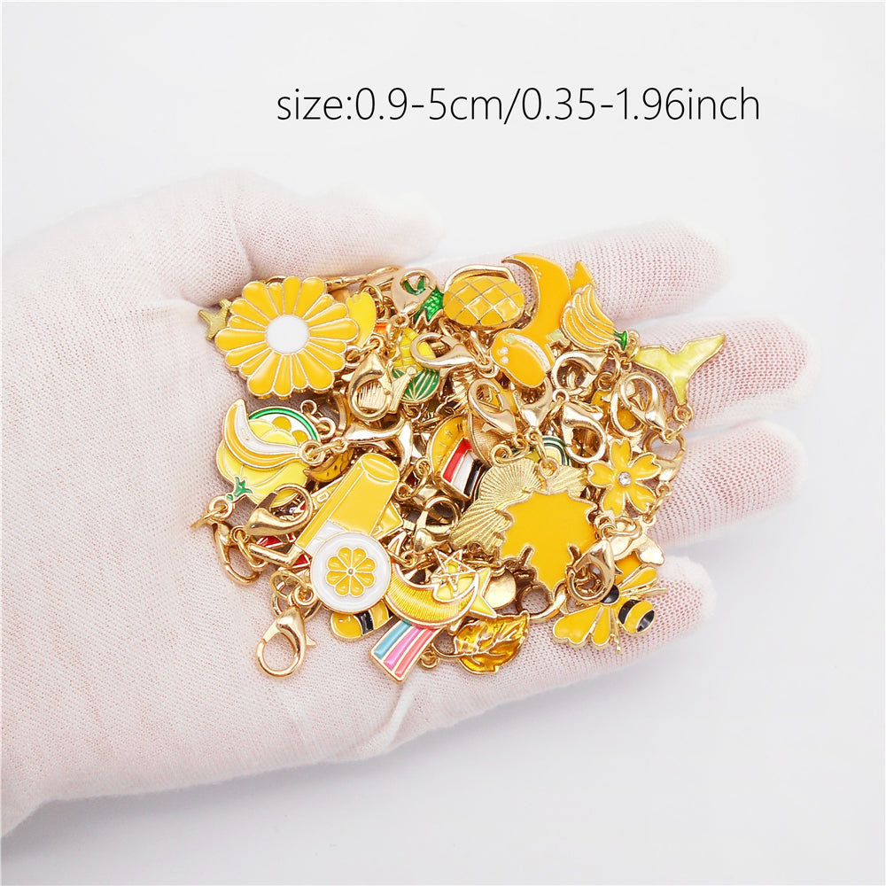 1pc Yellow Themed Enamel Charm with Clasp - Clip on Pendant with Flower Fruit Charm for Bag Key Hanging Decor, Phone Chain DIY Supplies