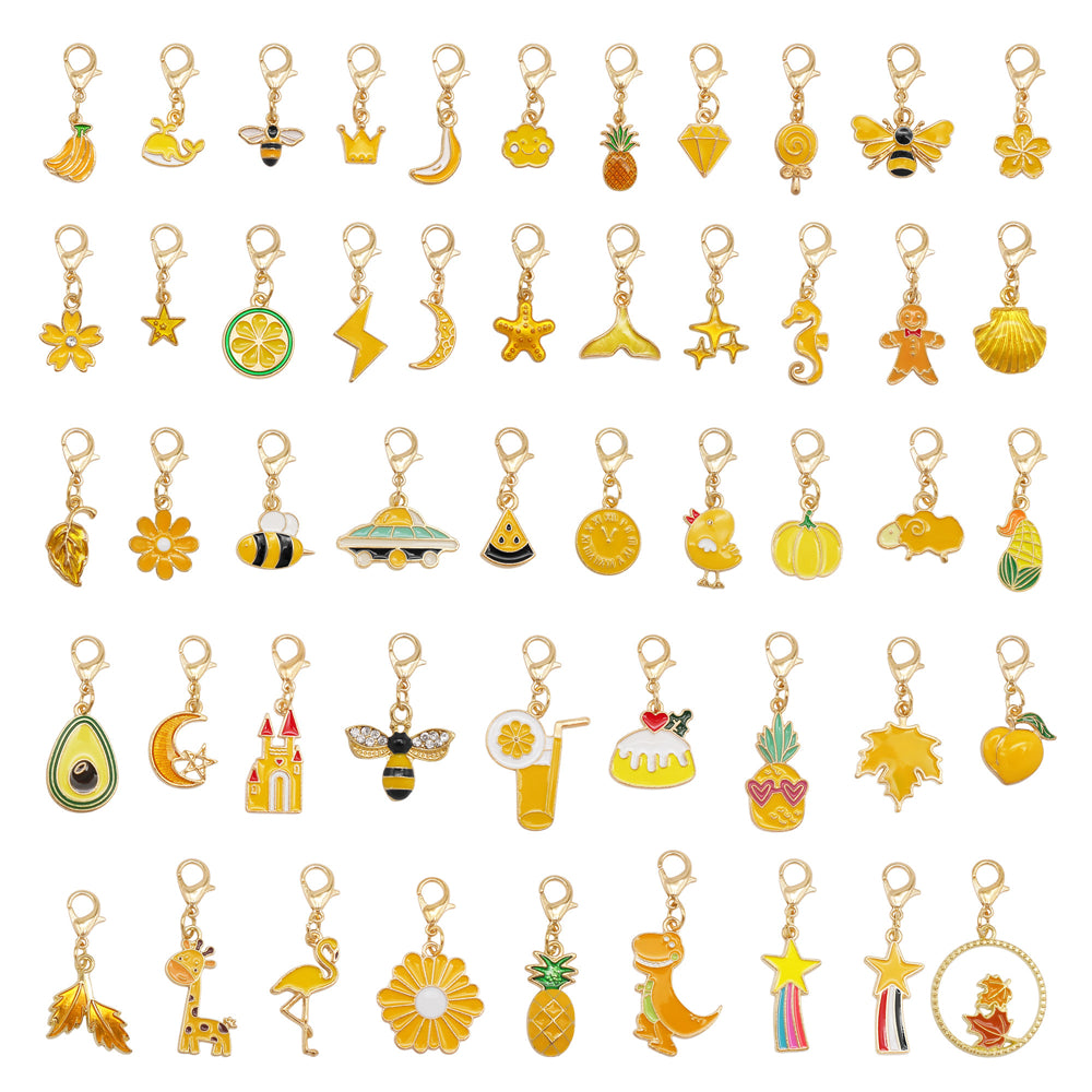 1pc Yellow Themed Enamel Charm with Clasp - Clip on Pendant with Flower Fruit Charm for Bag Key Hanging Decor, Phone Chain DIY Supplies