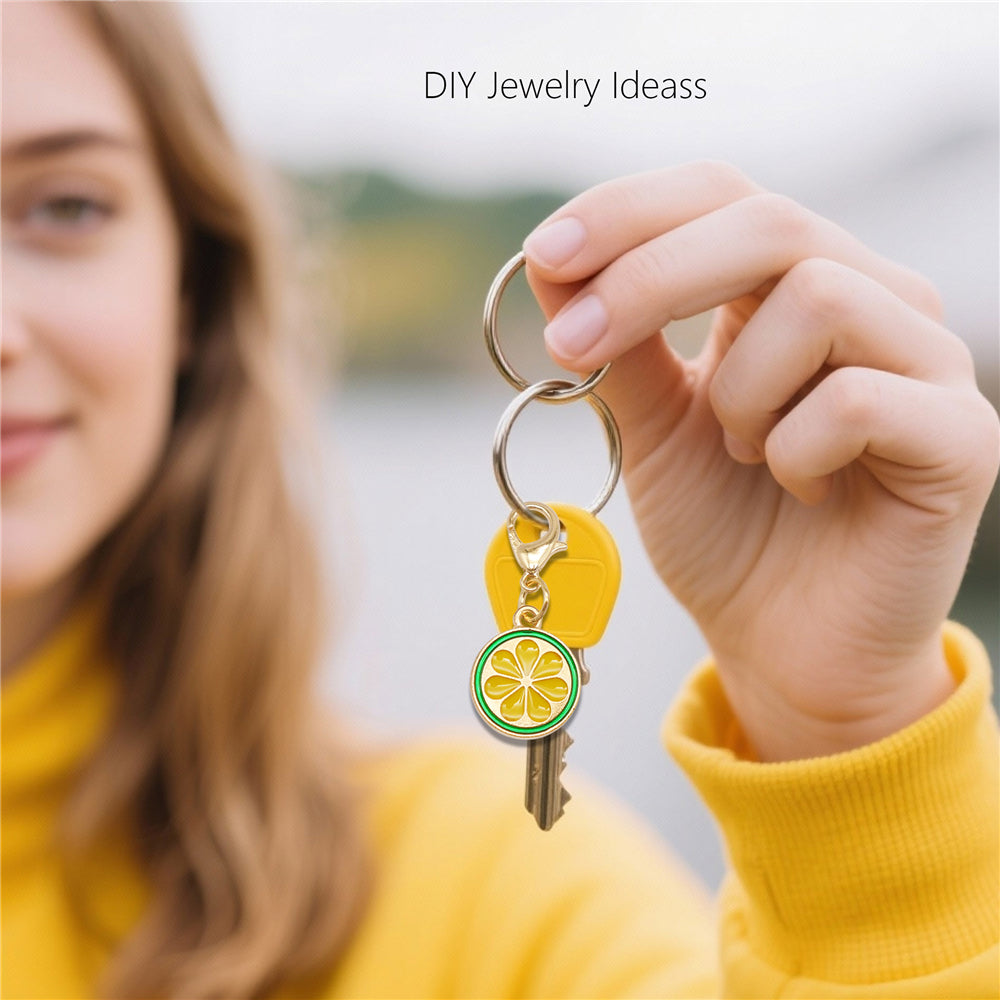 1pc Yellow Themed Enamel Charm with Clasp - Clip on Pendant with Flower Fruit Charm for Bag Key Hanging Decor, Phone Chain DIY Supplies