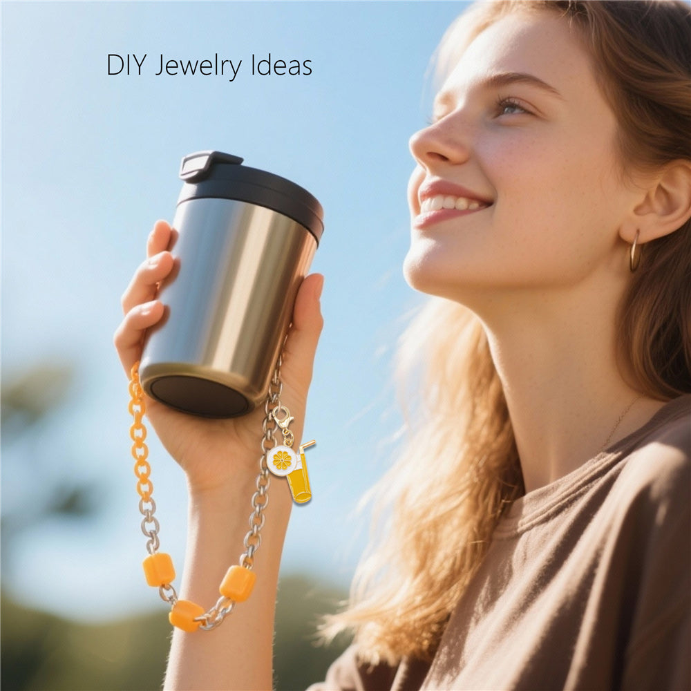 1pc Yellow Themed Enamel Charm with Clasp - Clip on Pendant with Flower Fruit Charm for Bag Key Hanging Decor, Phone Chain DIY Supplies