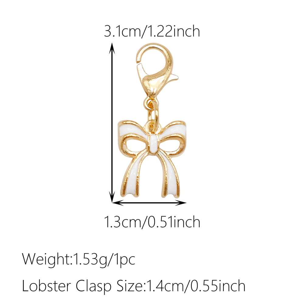 1pc White Series Enamel Charms with Lobster Clasp - Bowknot Flower Shaped Charm Pendant for Jewelry Making, DIY Keychain Supplies, Bag Purse Decor
