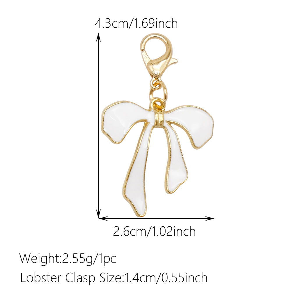 1pc White Series Enamel Charms with Lobster Clasp - Bowknot Flower Shaped Charm Pendant for Jewelry Making, DIY Keychain Supplies, Bag Purse Decor