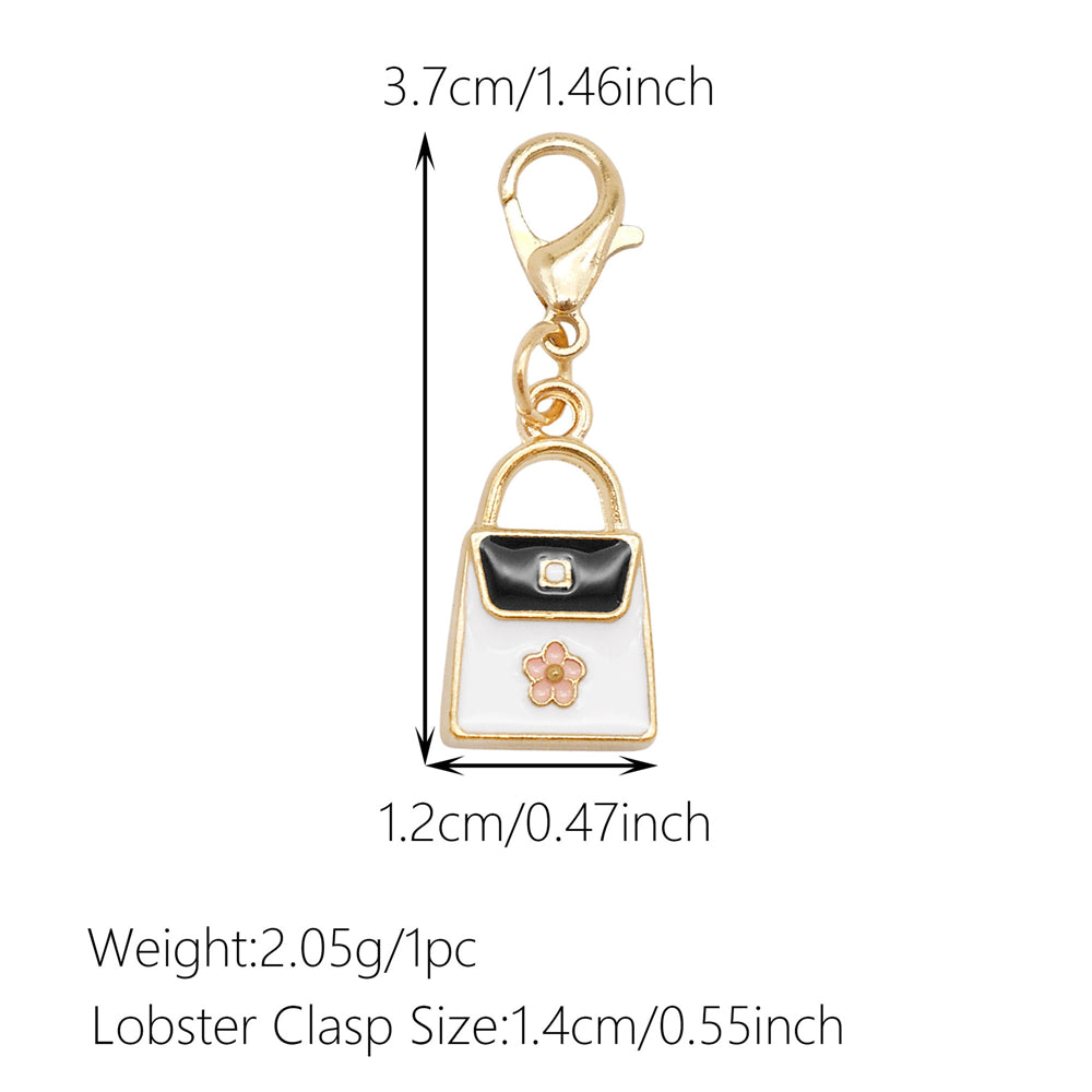 1pc White Series Enamel Charms with Lobster Clasp - Bowknot Flower Shaped Charm Pendant for Jewelry Making, DIY Keychain Supplies, Bag Purse Decor