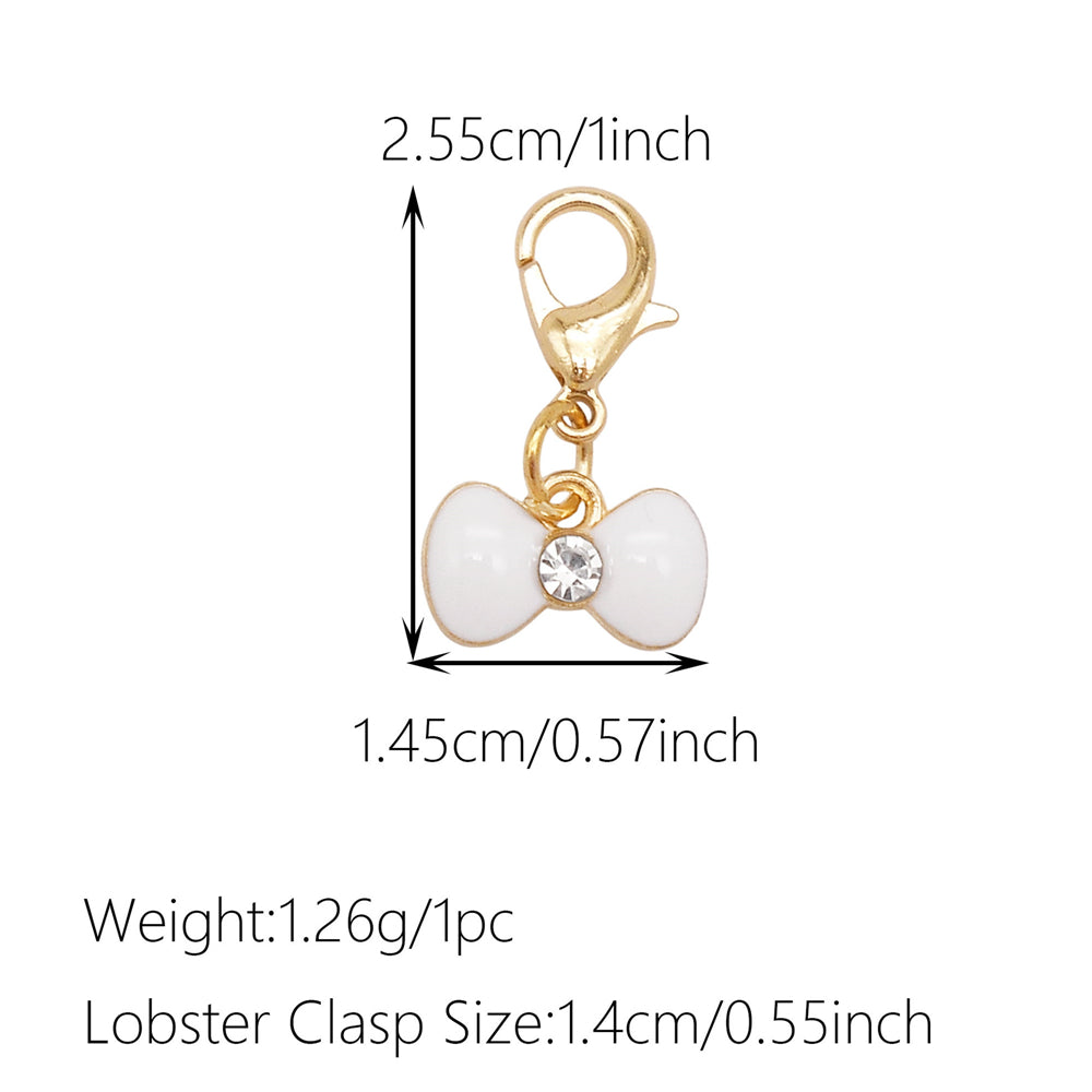 1pc White Series Enamel Charms with Lobster Clasp - Bowknot Flower Shaped Charm Pendant for Jewelry Making, DIY Keychain Supplies, Bag Purse Decor