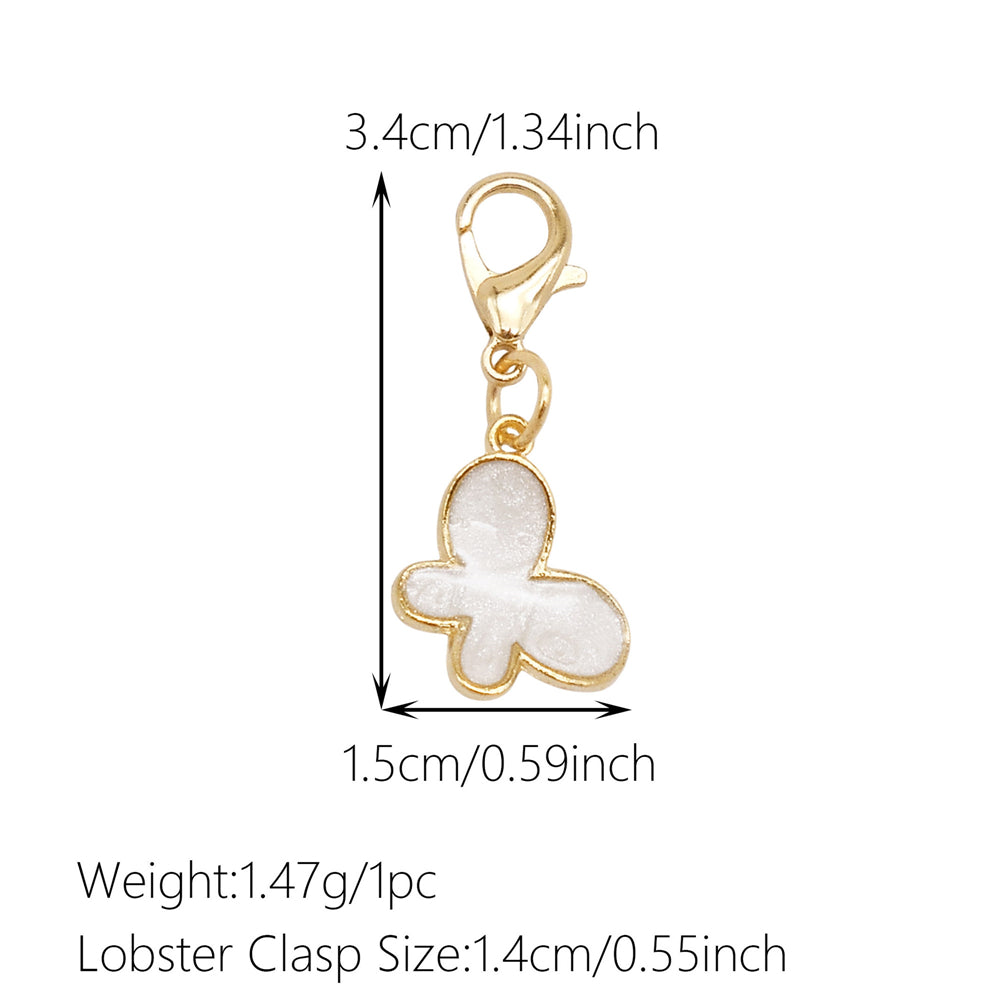 1pc White Series Enamel Charms with Lobster Clasp - Bowknot Flower Shaped Charm Pendant for Jewelry Making, DIY Keychain Supplies, Bag Purse Decor