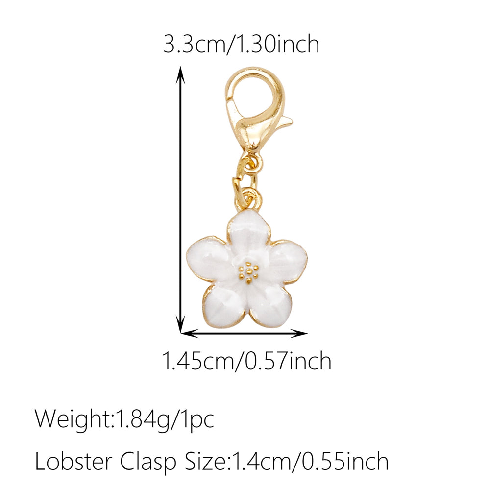 1pc White Series Enamel Charms with Lobster Clasp - Bowknot Flower Shaped Charm Pendant for Jewelry Making, DIY Keychain Supplies, Bag Purse Decor