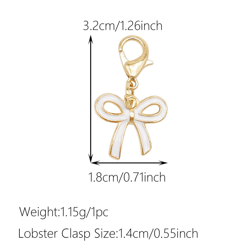 1pc White Series Enamel Charms with Lobster Clasp - Bowknot Flower Shaped Charm Pendant for Jewelry Making, DIY Keychain Supplies, Bag Purse Decor