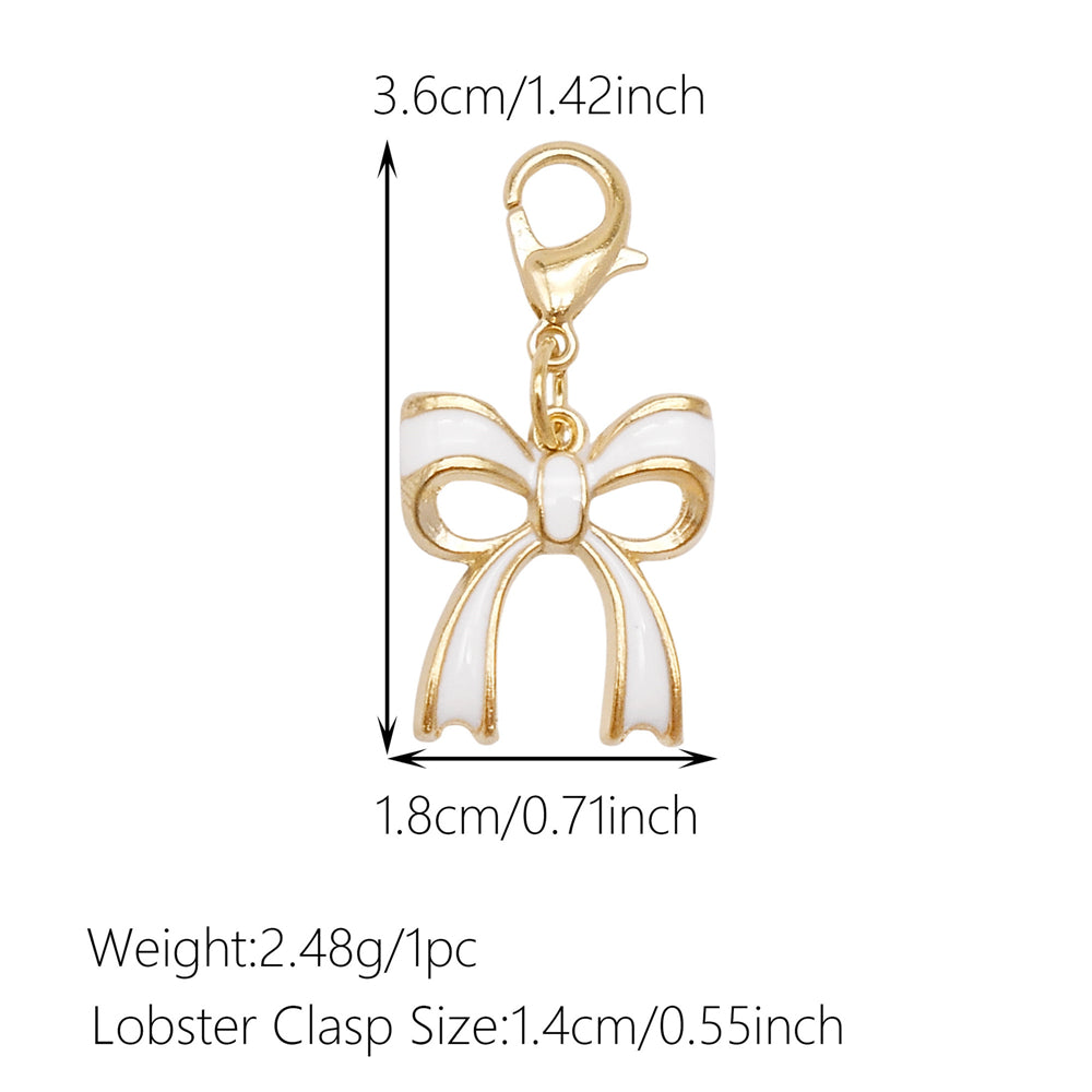 1pc White Series Enamel Charms with Lobster Clasp - Bowknot Flower Shaped Charm Pendant for Jewelry Making, DIY Keychain Supplies, Bag Purse Decor