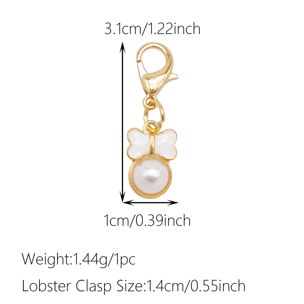 1pc White Series Enamel Charms with Lobster Clasp - Bowknot Flower Shaped Charm Pendant for Jewelry Making, DIY Keychain Supplies, Bag Purse Decor