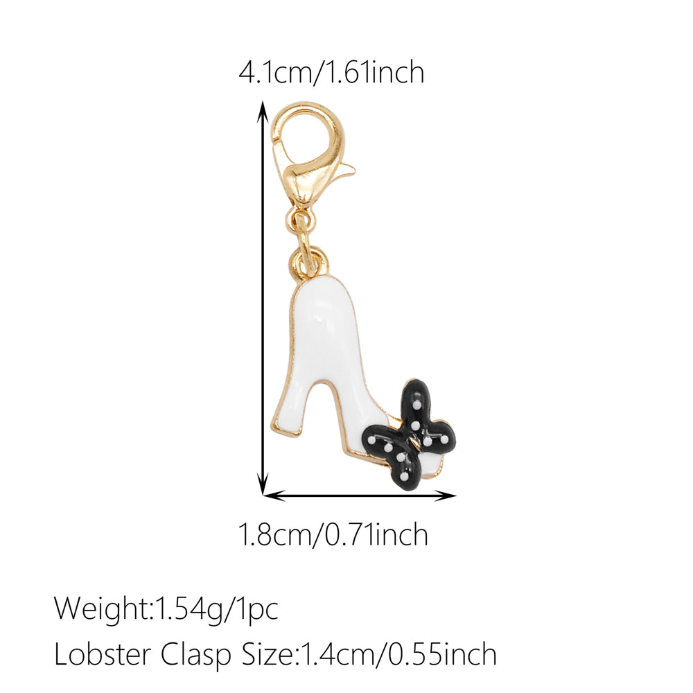 1pc White Series Enamel Charms with Lobster Clasp - Bowknot Flower Shaped Charm Pendant for Jewelry Making, DIY Keychain Supplies, Bag Purse Decor