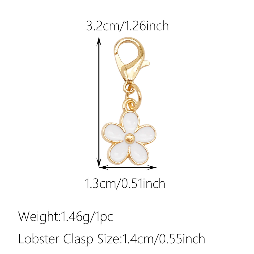 1pc White Series Enamel Charms with Lobster Clasp - Bowknot Flower Shaped Charm Pendant for Jewelry Making, DIY Keychain Supplies, Bag Purse Decor