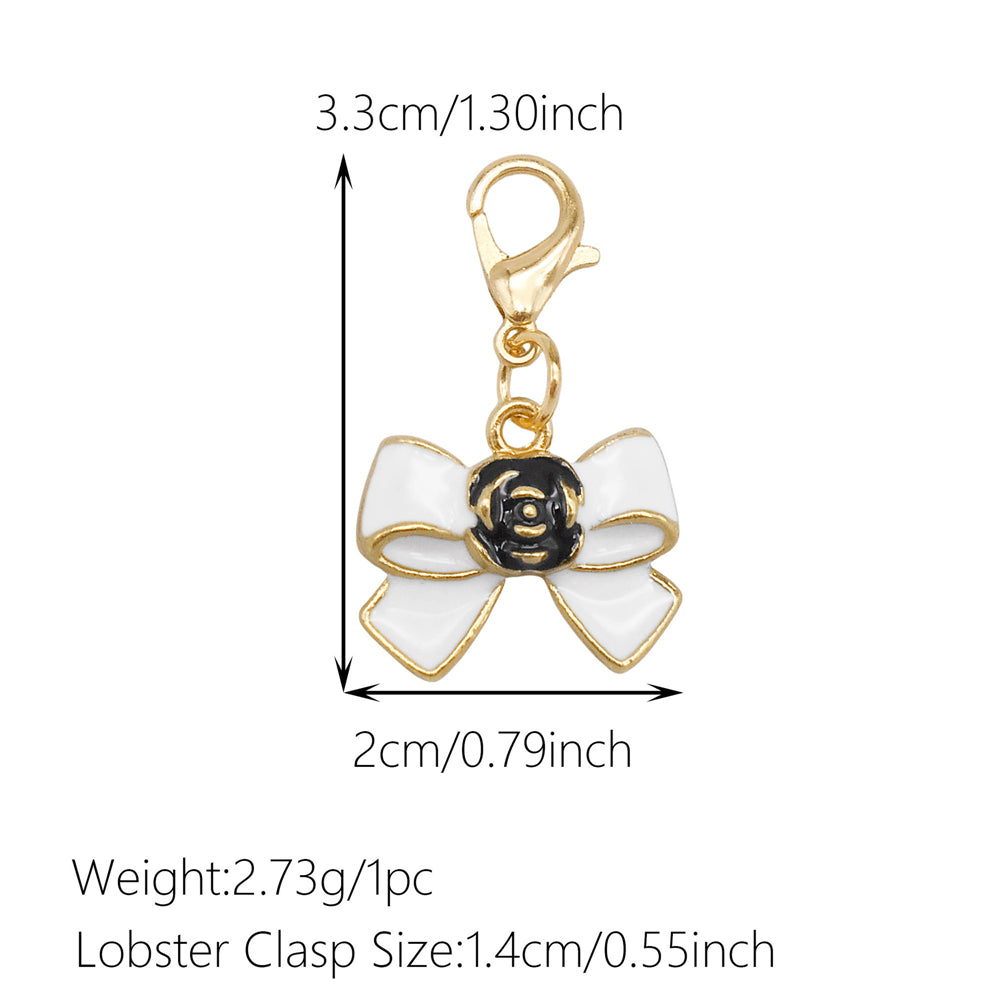 1pc White Series Enamel Charms with Lobster Clasp - Bowknot Flower Shaped Charm Pendant for Jewelry Making, DIY Keychain Supplies, Bag Purse Decor