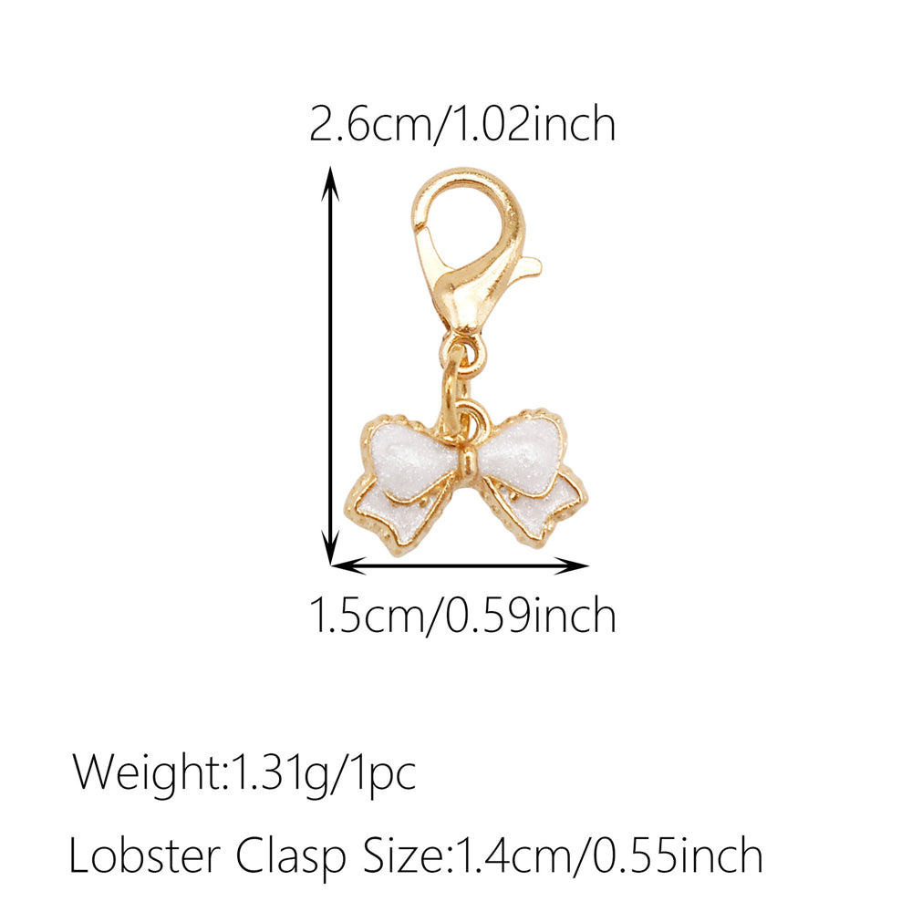 1pc White Series Enamel Charms with Lobster Clasp - Bowknot Flower Shaped Charm Pendant for Jewelry Making, DIY Keychain Supplies, Bag Purse Decor