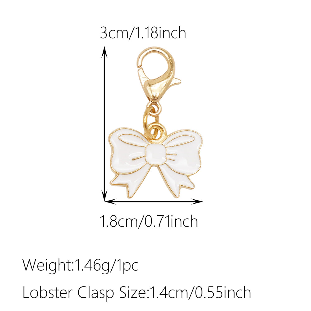 1pc White Series Enamel Charms with Lobster Clasp - Bowknot Flower Shaped Charm Pendant for Jewelry Making, DIY Keychain Supplies, Bag Purse Decor