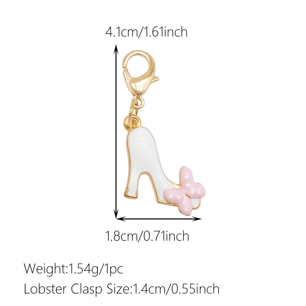 1pc White Series Enamel Charms with Lobster Clasp - Bowknot Flower Shaped Charm Pendant for Jewelry Making, DIY Keychain Supplies, Bag Purse Decor