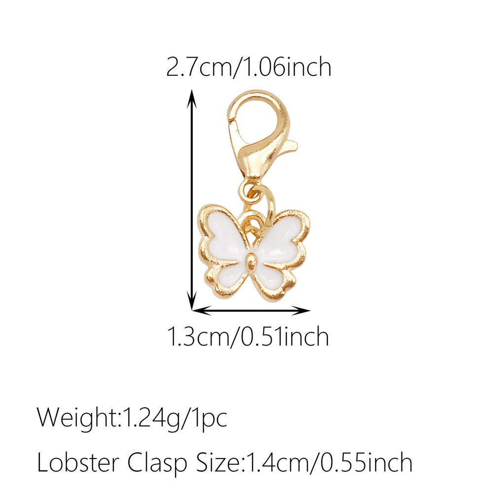 1pc White Series Enamel Charms with Lobster Clasp - Bowknot Flower Shaped Charm Pendant for Jewelry Making, DIY Keychain Supplies, Bag Purse Decor