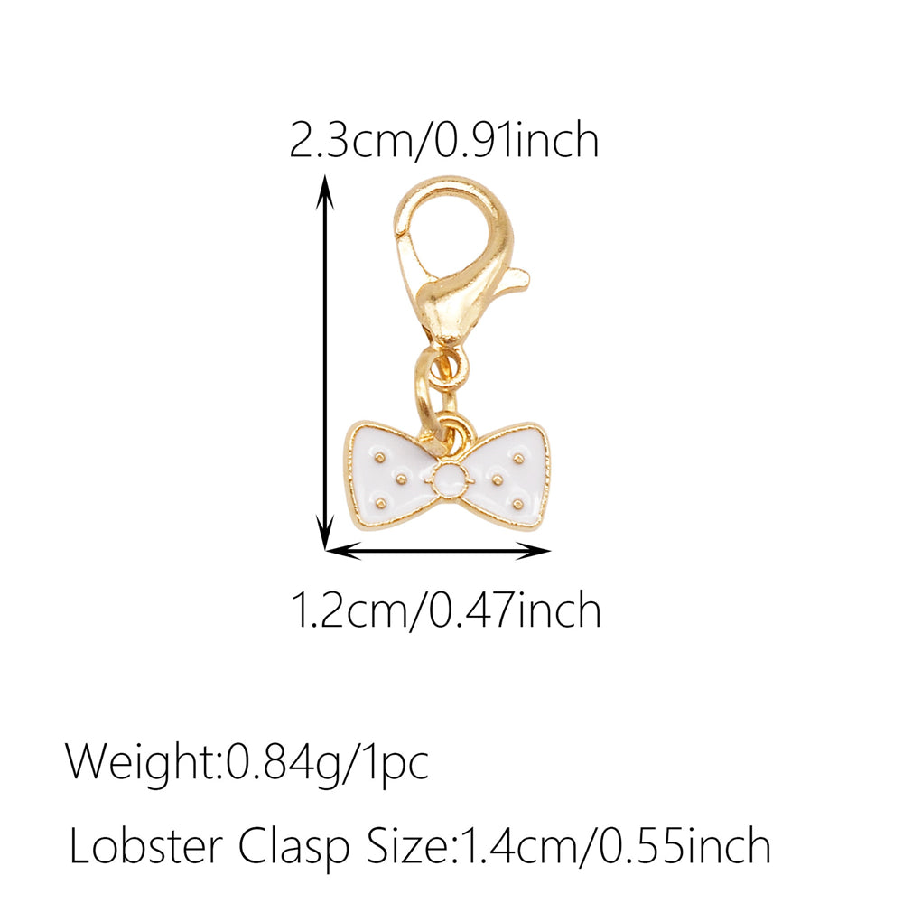 1pc White Series Enamel Charms with Lobster Clasp - Bowknot Flower Shaped Charm Pendant for Jewelry Making, DIY Keychain Supplies, Bag Purse Decor