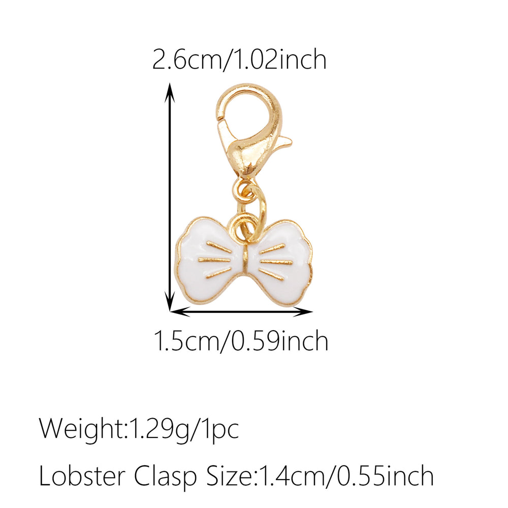 1pc White Series Enamel Charms with Lobster Clasp - Bowknot Flower Shaped Charm Pendant for Jewelry Making, DIY Keychain Supplies, Bag Purse Decor