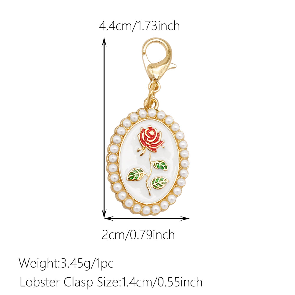 1pc White Series Enamel Charms with Lobster Clasp - Bowknot Flower Shaped Charm Pendant for Jewelry Making, DIY Keychain Supplies, Bag Purse Decor