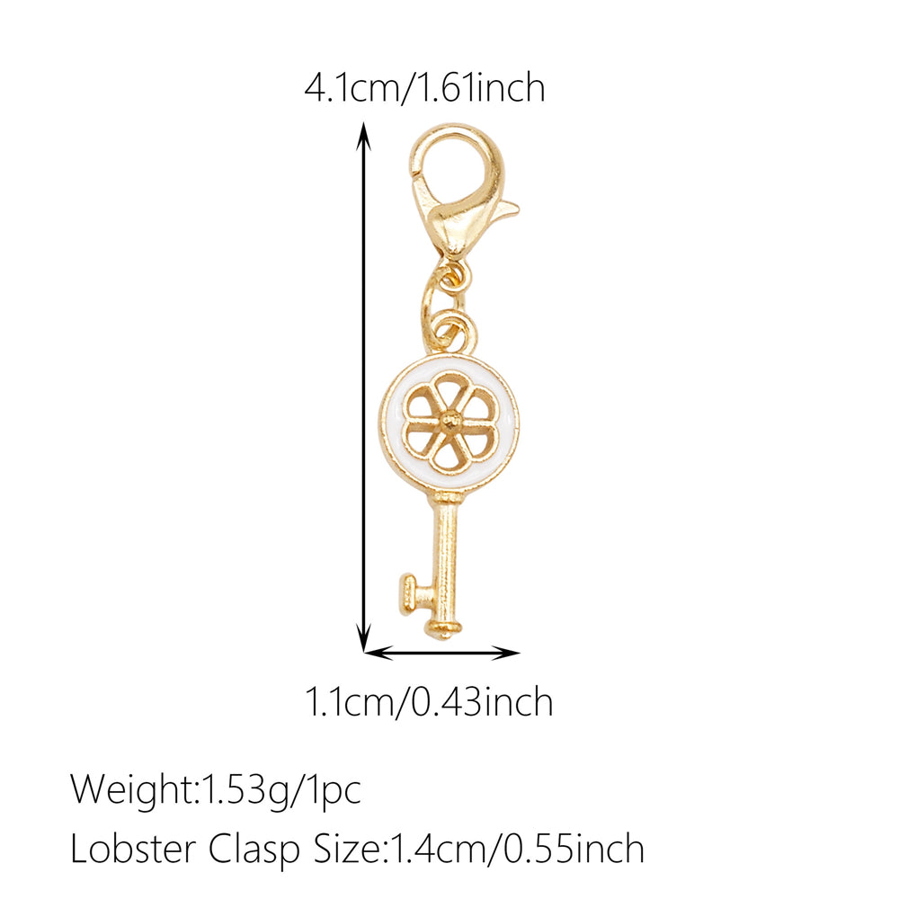 1pc White Series Enamel Charms with Lobster Clasp - Bowknot Flower Shaped Charm Pendant for Jewelry Making, DIY Keychain Supplies, Bag Purse Decor