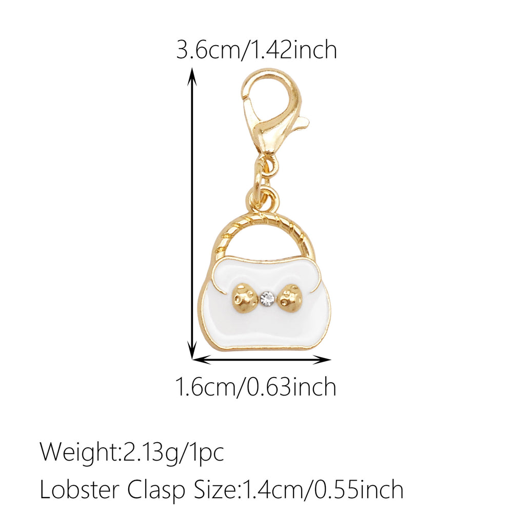 1pc White Series Enamel Charms with Lobster Clasp - Bowknot Flower Shaped Charm Pendant for Jewelry Making, DIY Keychain Supplies, Bag Purse Decor