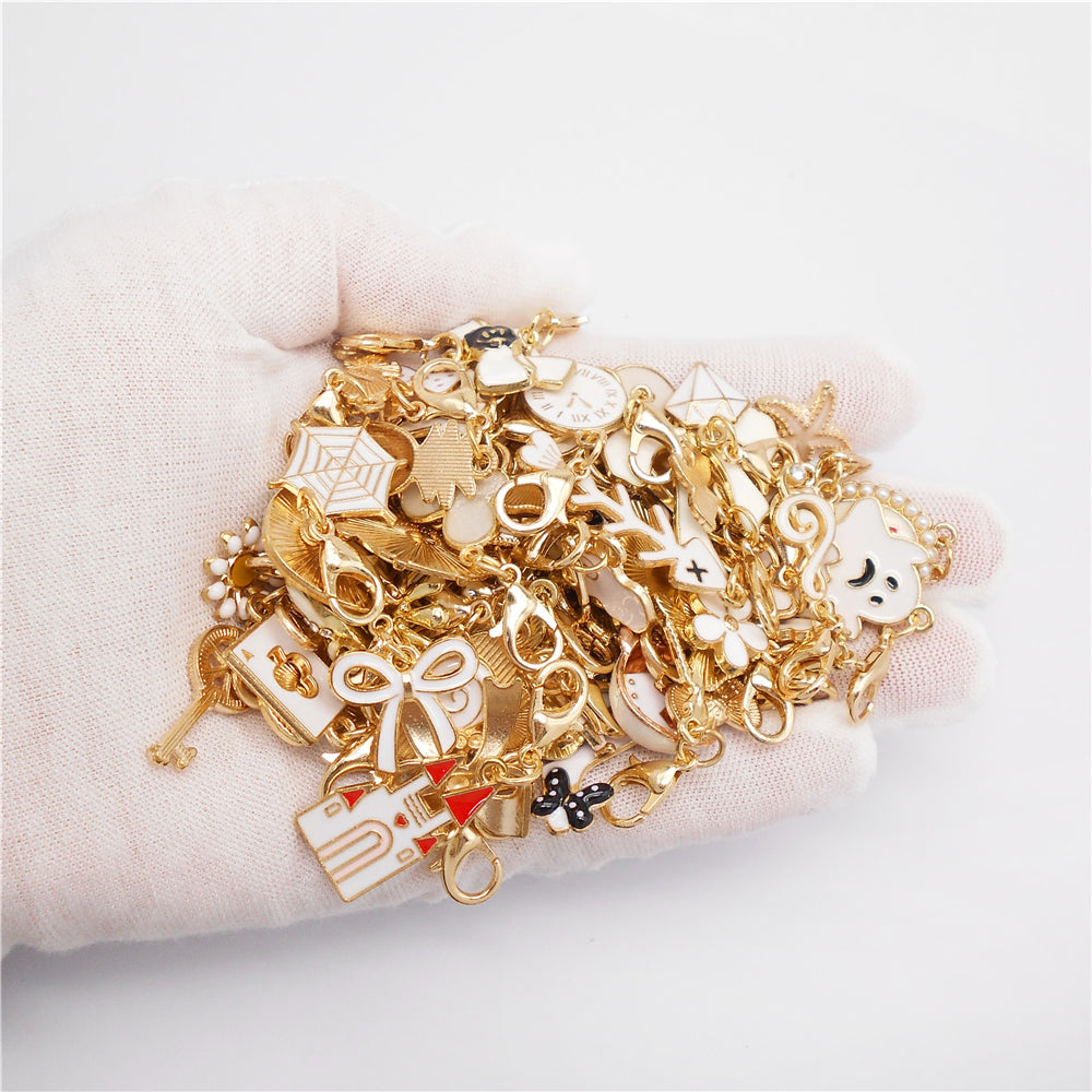 1pc White Series Enamel Charms with Lobster Clasp - Bowknot Flower Shaped Charm Pendant for Jewelry Making, DIY Keychain Supplies, Bag Purse Decor