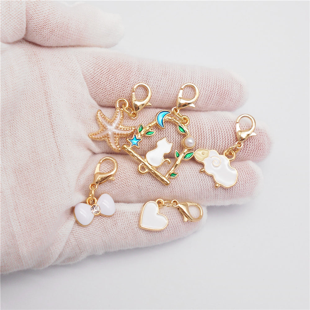 1pc White Series Enamel Charms with Lobster Clasp - Bowknot Flower Shaped Charm Pendant for Jewelry Making, DIY Keychain Supplies, Bag Purse Decor