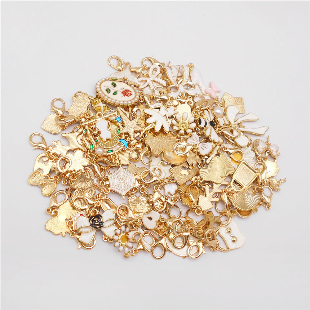 1pc White Series Enamel Charms with Lobster Clasp - Bowknot Flower Shaped Charm Pendant for Jewelry Making, DIY Keychain Supplies, Bag Purse Decor