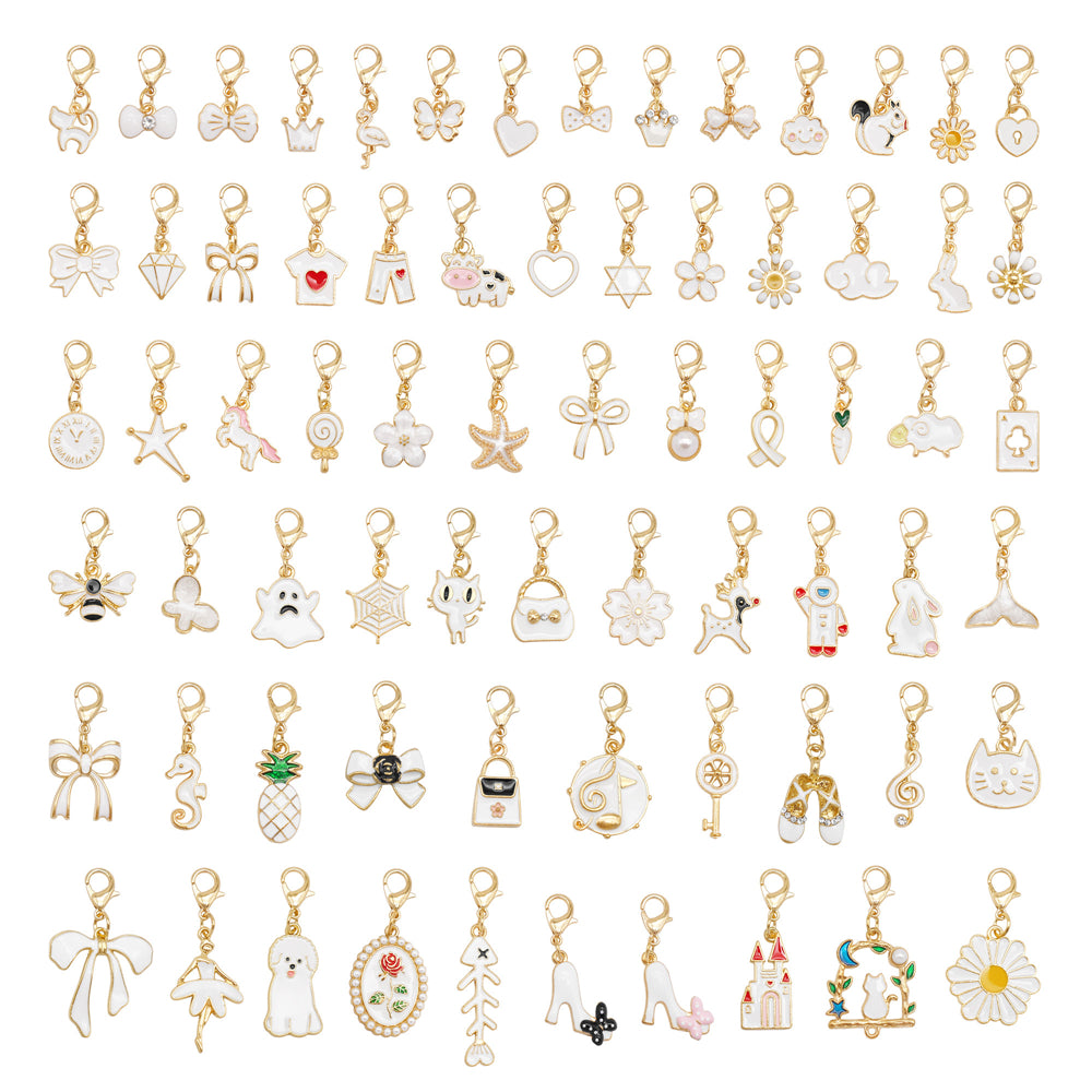 1pc White Series Enamel Charms with Lobster Clasp - Bowknot Flower Shaped Charm Pendant for Jewelry Making, DIY Keychain Supplies, Bag Purse Decor